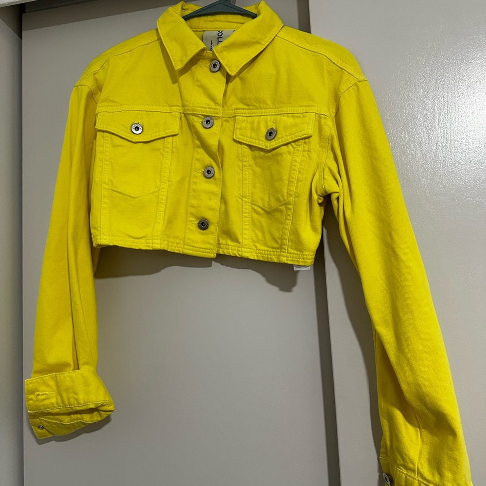 Yellow Cropped Denim Jacket